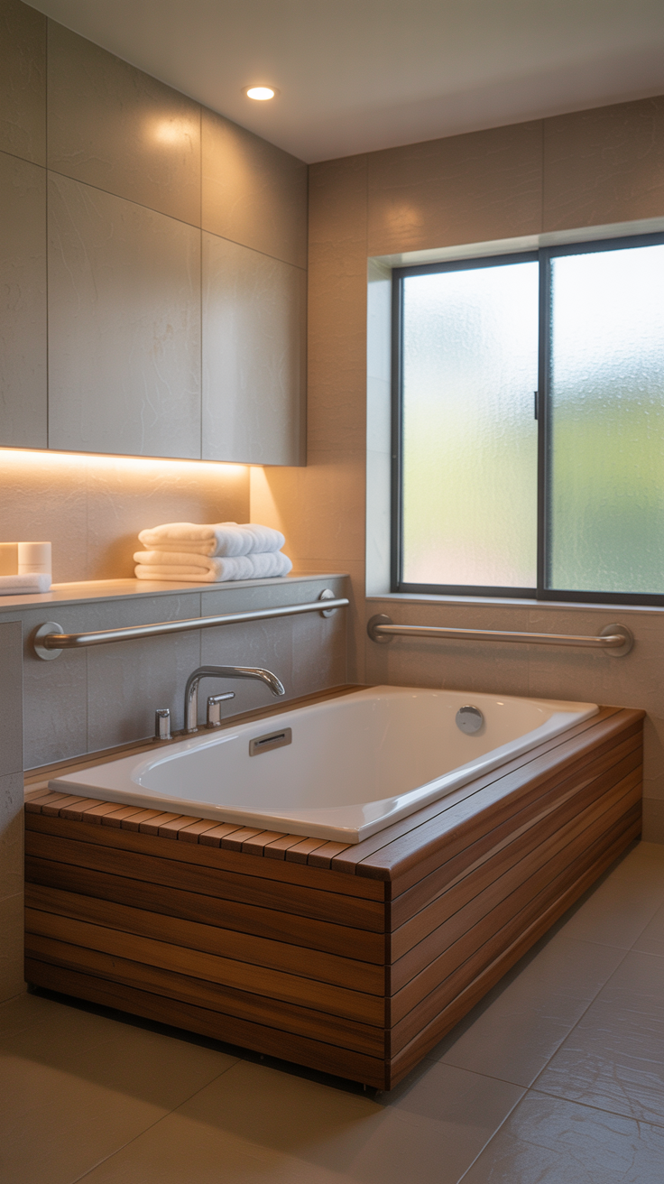 Cozy, Modern Neutral Bathroom with Walk-In Tub